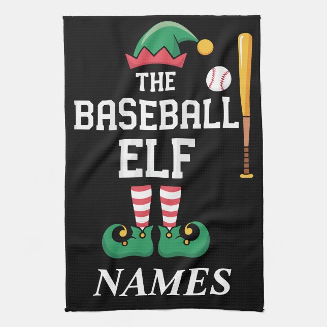 Personalised Name Baseball Elf Family Matching  Tea Towel (Vertical)