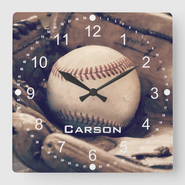 Personalised Name Baseball in Glove Wall Clock (Front)