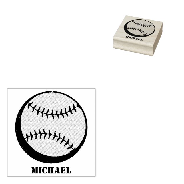 Personalised Name Baseball  Rubber Stamp (Stamped)