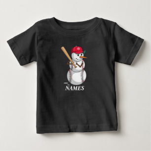 Personalised Name Baseball Snowman Balls Snow Xmas Baby T-Shirt