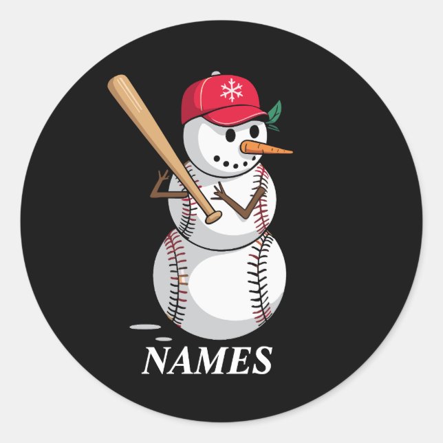 Personalised Name Baseball Snowman Balls Snow Xmas Classic Round Sticker (Front)