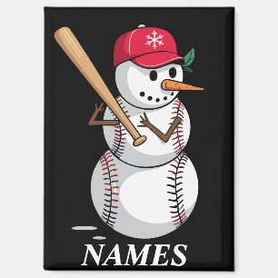 Personalised Name Baseball Snowman Balls Snow Xmas Magnet