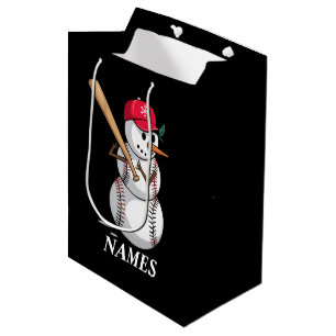 Personalised Name Baseball Snowman Balls Snow Xmas Medium Gift Bag
