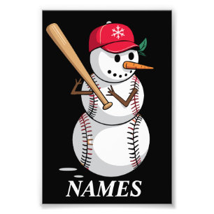 Personalised Name Baseball Snowman Balls Snow Xmas Photo Print