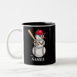 Personalised Name Baseball Snowman Balls Snow Xmas Two-Tone Coffee Mug