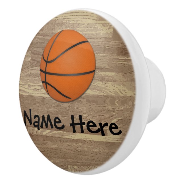 Personalised Name Basketball Orange/Brown Ceramic Knob (Right)