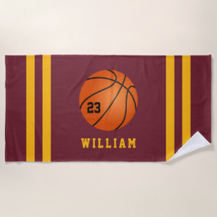 Personalised Name Basketball Wine Gold Stripes Beach Towel
