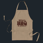 Personalised name BBQ apron for guys | Brown beige<br><div class="desc">Personalised name BBQ apron for guys. Dark brown beige colours. Mike's BBQ and grill. Personalizable name. Cute outdoors barbecue gift idea for dad,  uncle,  husband,  grandpa,  brother etc.</div>