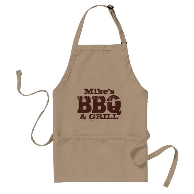 Personalised name BBQ apron for guys | Brown beige (Front)