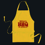 Personalised name BBQ apron for men | Red yellow<br><div class="desc">Personalised name BBQ apron for men. Hot red yellow colours.  Mike's BBQ and grill. Personalizable name. Cool outdoors barbecue gift idea for dad,  uncle,  husband,  grandpa,  brother etc. Great grilling design for meat lovers.</div>