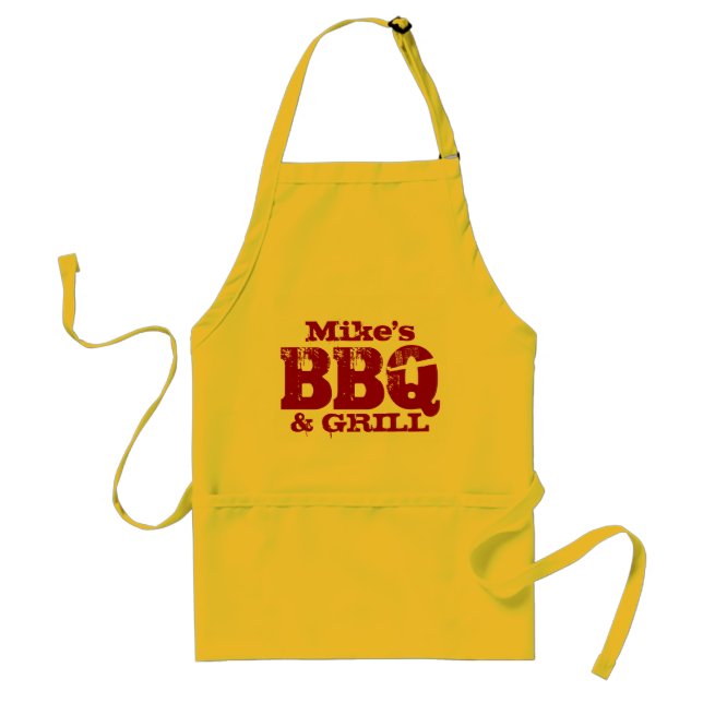 Personalised name BBQ apron for men | Red yellow (Front)