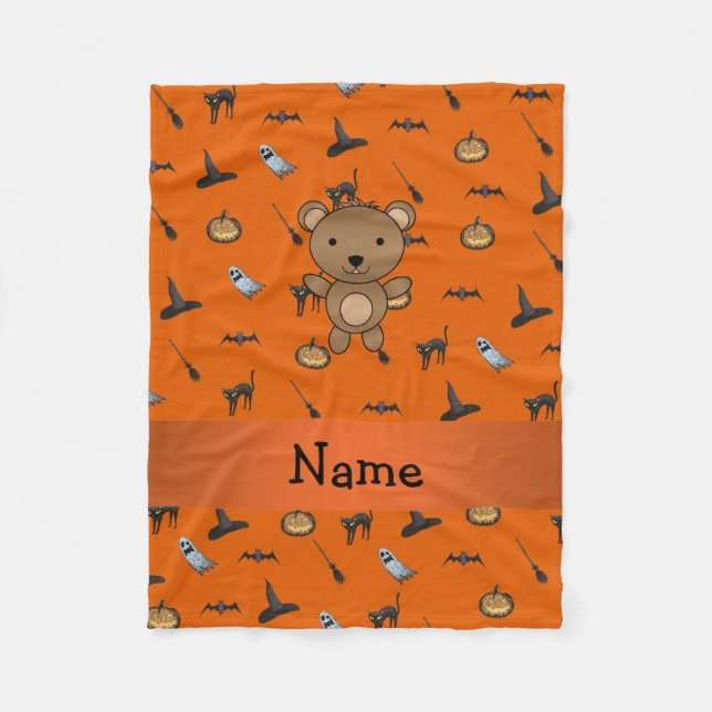 Personalised name bear halloween pattern fleece blanket (Front)