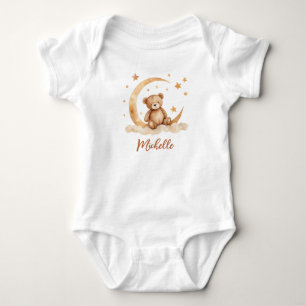 Personalised Name Bear Moon & Stars Baby Bodysuit