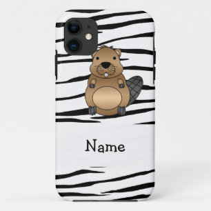 Personalised name beaver zebra stripes iPhone 11 case