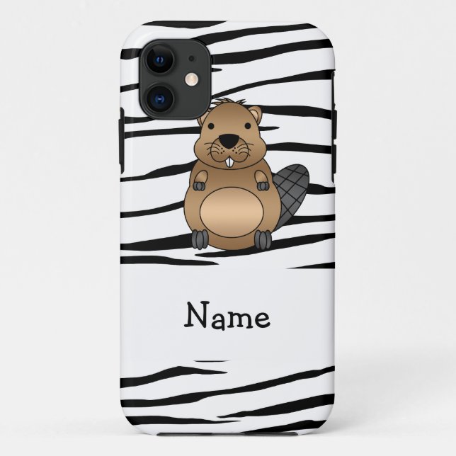 Personalised name beaver zebra stripes Case-Mate iPhone case (Back)