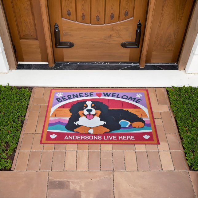 Personalised Name Bernese Mountain Dog Welcome Doormat (Outdoor)