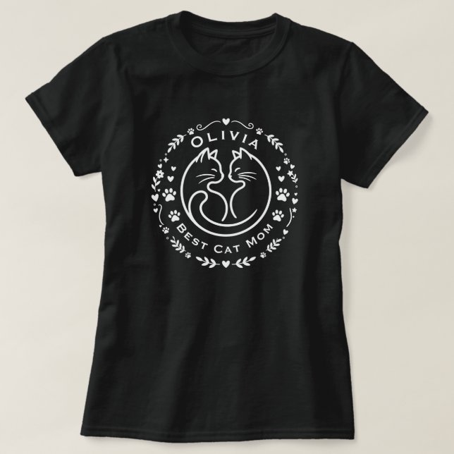 Personalised Name Best Cat Mum T-Shirt  (Design Front)