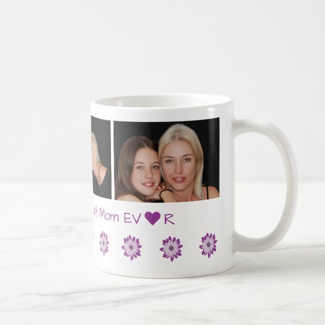Personalised Name + Best Mum Ever + 3 Photos  Coffee Mug (Right)