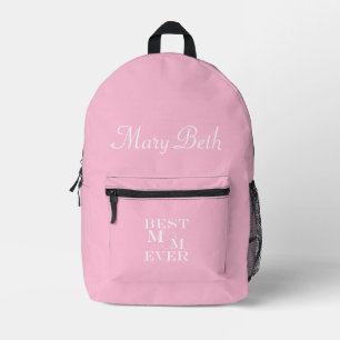 Personalised Name Best Mum Ever Cute Heart Pink Printed Backpack