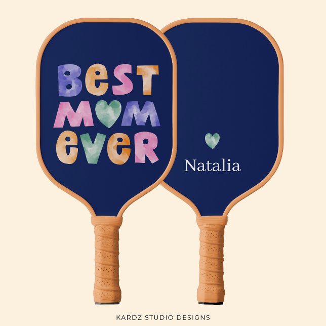 Personalised Name Best Mum Ever  Pickleball Paddle (Image shows front and back of this personalized pickleball paddle. A great gift for MOM.)