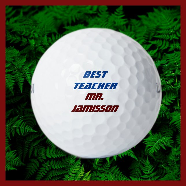 Personalised Name, Best Teacher, Blue and Burgundy Golf Balls (Creator Uploaded)