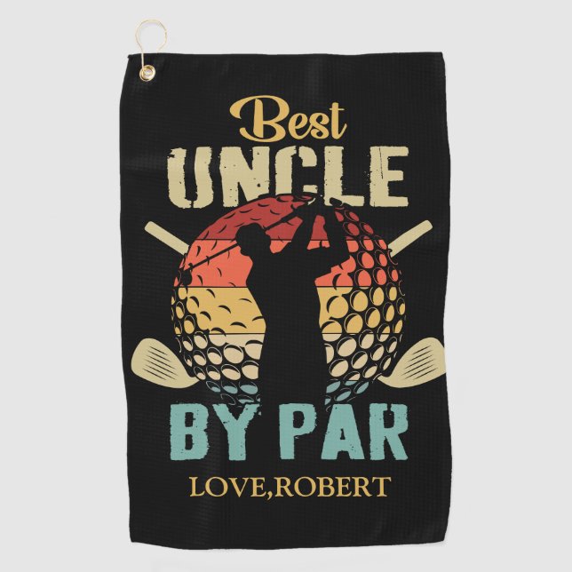 Personalised Name Best Uncle By Par  Golf Towel (Front)