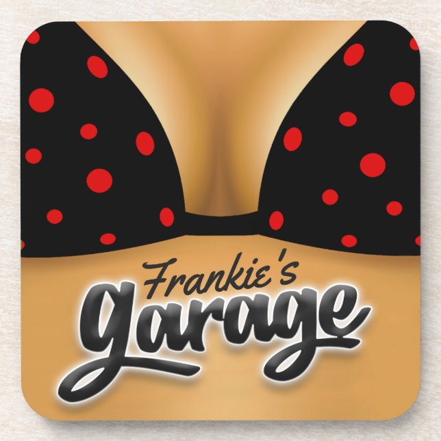 Personalised NAME Bikini Babe Girl Man Cave Garage Coaster (Front)