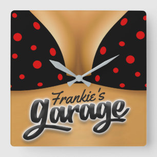 Personalised NAME Bikini Babe Girl Man Cave Garage Square Wall Clock