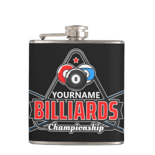 Personalised NAME Billiards 8 Ball Pool Cue Rack  Hip Flask