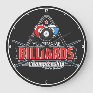 Personalised NAME Billiards 8 Ball Pool Cue Rack  Large Clock