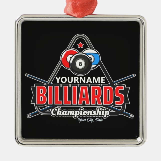 Personalised NAME Billiards 8 Ball Pool Cue Rack  Metal Ornament (Front)