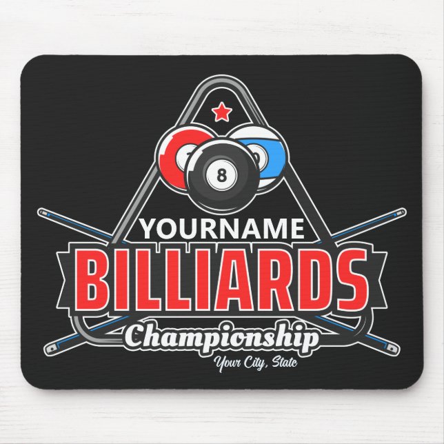 Personalised NAME Billiards 8 Ball Pool Cue Rack Mouse Pad (Front)