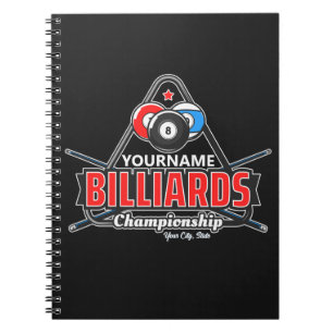 Personalised NAME Billiards 8 Ball Pool Cue Rack Notebook