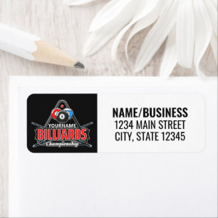 Personalised NAME Billiards 8 Ball Pool Cue Rack  Return Address Label