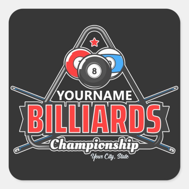 Personalised NAME Billiards 8 Ball Pool Cue Rack  Square Sticker (Front)