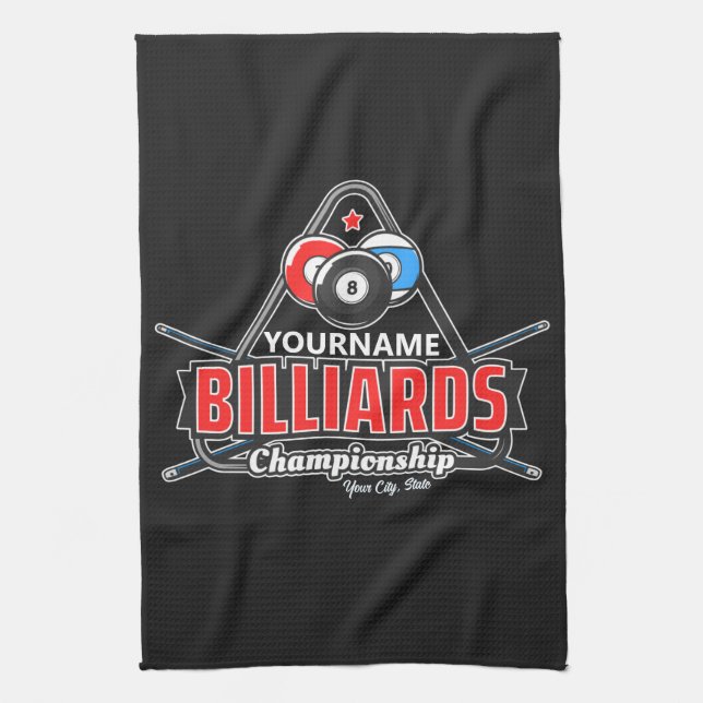 Personalised NAME Billiards 8 Ball Pool Cue Rack  Tea Towel (Vertical)