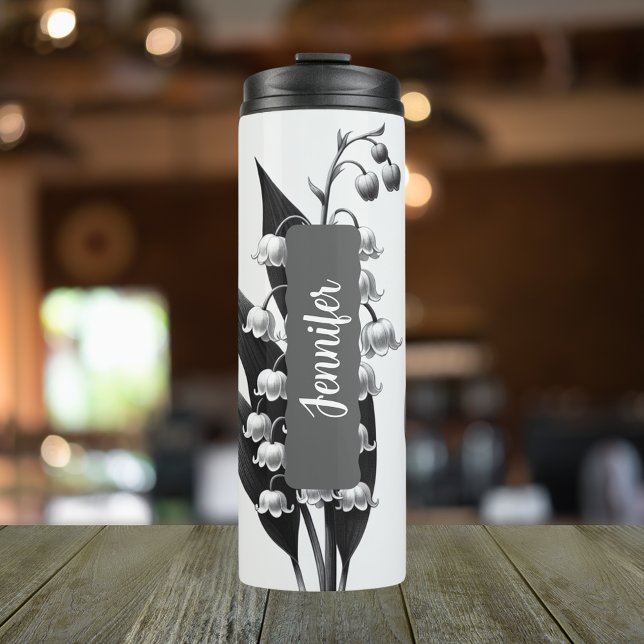 Personalised Name Birth Flower May 12 oz Thermal Tumbler (Personalized  20 oz thermal tumbler with the birth flower of the lily of the valley for May.)