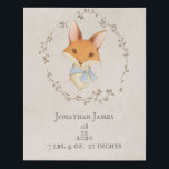 Personalised Name Birth Stats Floral Baby Animals Faux Canvas Print<br><div class="desc">Sweet wall art with loveable baby boy fox  with blue ribbon.  Personalise with your desired name choice and birth stats. This will look so perfect in your little boys nursery or bedroom.</div>