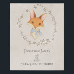 Personalised Name Birth Stats Floral Baby Animals Faux Canvas Print<br><div class="desc">Sweet wall art with loveable baby boy fox  with blue ribbon.  Personalise with your desired name choice and birth stats. This will look so perfect in your little boys nursery or bedroom.</div>