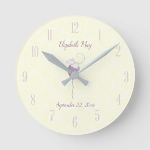 Personalised Name Birthdate Mouse Floating Balloon Round Clock