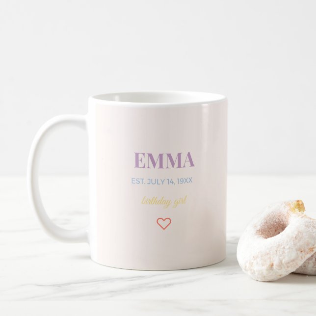 Personalised Name Birthday Coffee Mug  Typography  (With Donut)