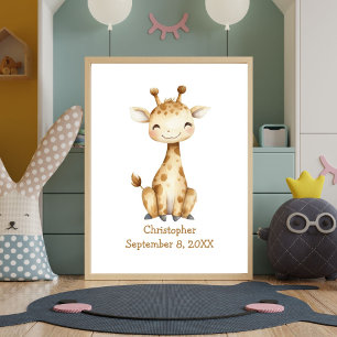 Personalised Name Birthday Giraffe Nursery Baby  Poster