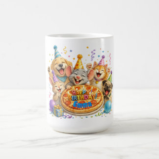 Personalised Name Birthday Pizza Party Animals Coffee Mug