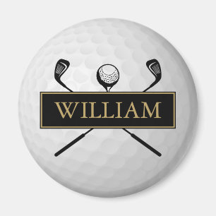 Personalised Name Black And Gold Golf Ball Magnet