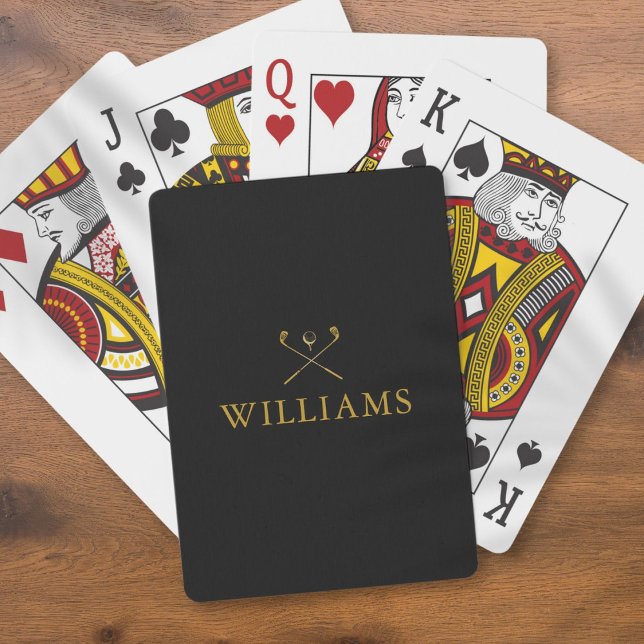 Personalised Name Black And Gold Golf Clubs Playing Cards (Personalized Name Black And Gold Golf Clubs Playing Cards)
