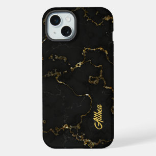 Personalised Name Black and Gold Marbled  iPhone 15 Plus Case