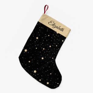 Personalised Name Black and Gold Starry Night  Small Christmas Stocking
