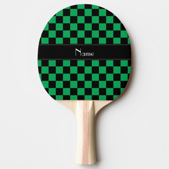 Personalised name black and green checkers ping pong paddle (Front)