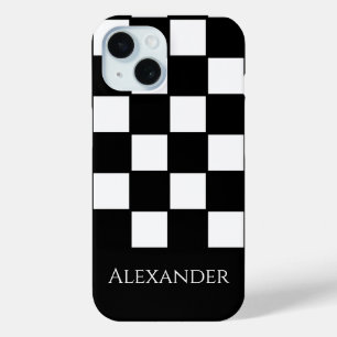 Personalised Name Black and White Check iPhone 15 Case