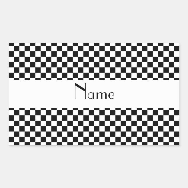 Personalised name Black and white checkers Rectangular Sticker (Front)